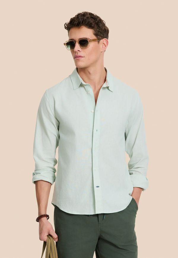 shiwi RICK linen long sleeve shirt solid Green seafoam