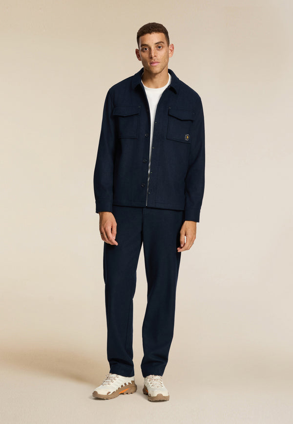 Shiwi STAN Wool Blend Long Sleeve Shirt Blue Dark Navy