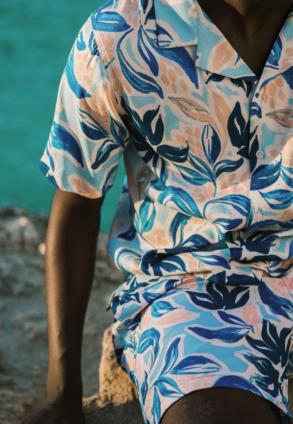 Shiwi VIC Short Sleeve Shirt Floral Leafs Blue Sky Floral Leafs