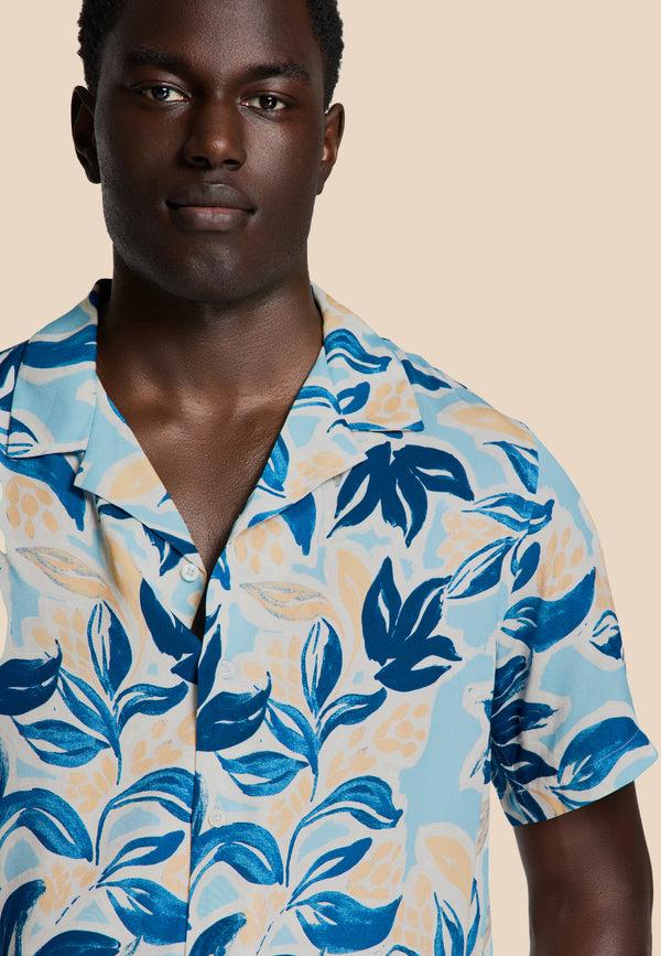 Shiwi VIC Short Sleeve Shirt Floral Leafs Blue Sky Floral Leafs