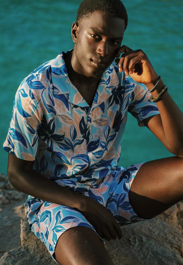 shiwi VIC short sleeve shirt floral leafs Blue sky floral leafs