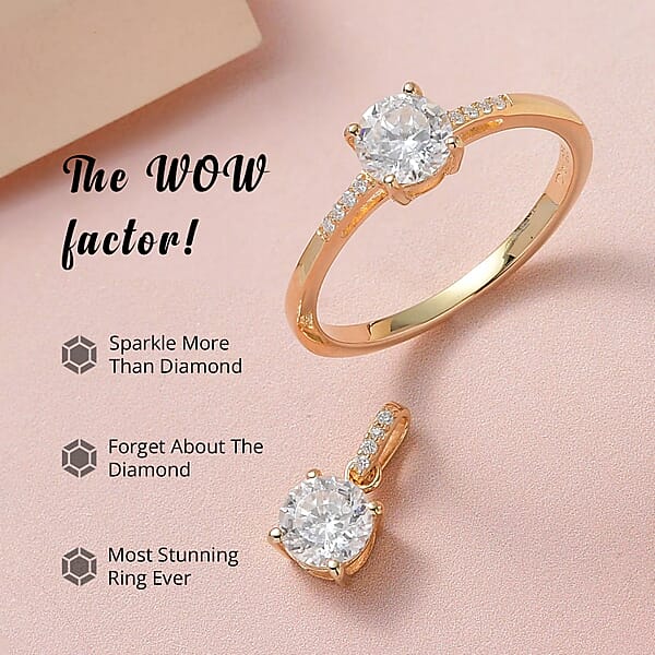 Shop Lc 100 Facets Moissanite 1.65 Ctw Solitaire Ring And Pendant Without Chain Set In Vermeil Yellow Gold Over Sterling Silver Moissanite Solitaire Ring Jewelry Set For Her