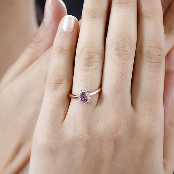 Shop Lc 10K Rose Gold AAA Narsipatnam Pink Spinel And G-H I2 Diamond Sunburst Ring 0.60 Ctw