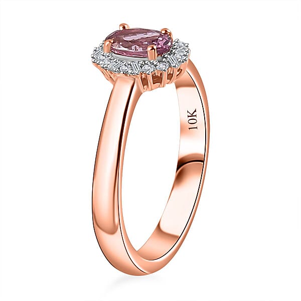 Shop Lc 10K Rose Gold AAA Narsipatnam Pink Spinel And G-H I2 Diamond Sunburst Ring 0.60 Ctw