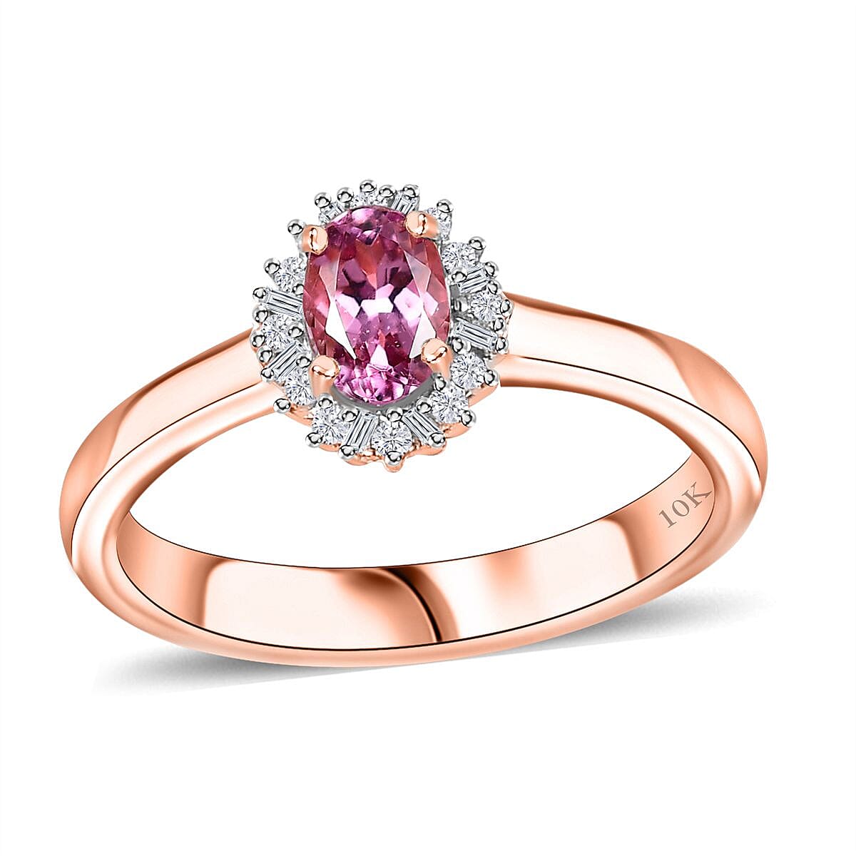 shop lc 10K Rose Gold AAA Narsipatnam Pink Spinel and G-H I2 Diamond Sunburst Ring 0.60 ctw