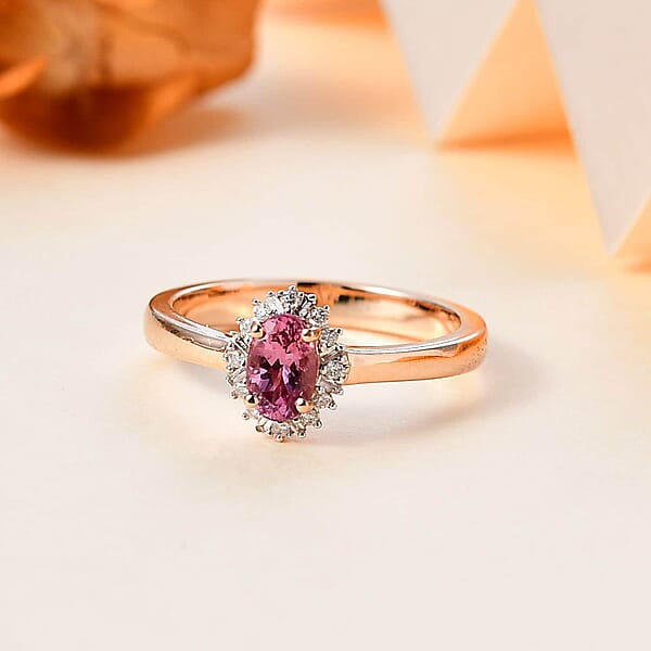 Shop Lc 10K Rose Gold AAA Narsipatnam Pink Spinel And G-H I2 Diamond Sunburst Ring 0.60 Ctw