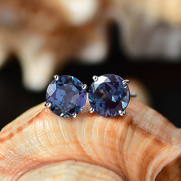 Shop Lc 10K White Gold AAA Luxuriant Lab Grown Alexandrite Solitaire Stud Earrings 2.48 Ctw