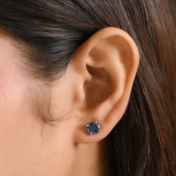 Shop Lc 10K White Gold AAA Luxuriant Lab Grown Alexandrite Solitaire Stud Earrings 2.48 Ctw