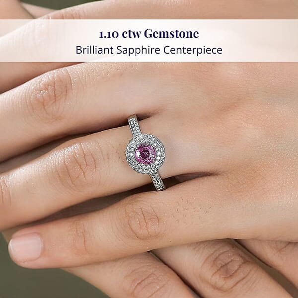 Shop Lc 10K White Gold AAA Pink Sapphire White Diamond I2 Main Stone With Side Stone Ring Gold Wt. 3.73 G 1.12 Ctw