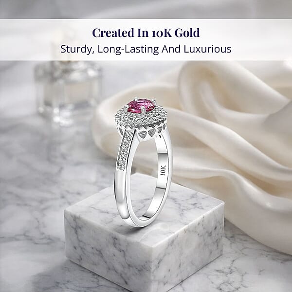 Shop Lc 10K White Gold AAA Pink Sapphire White Diamond I2 Main Stone With Side Stone Ring Gold Wt. 3.73 G 1.12 Ctw
