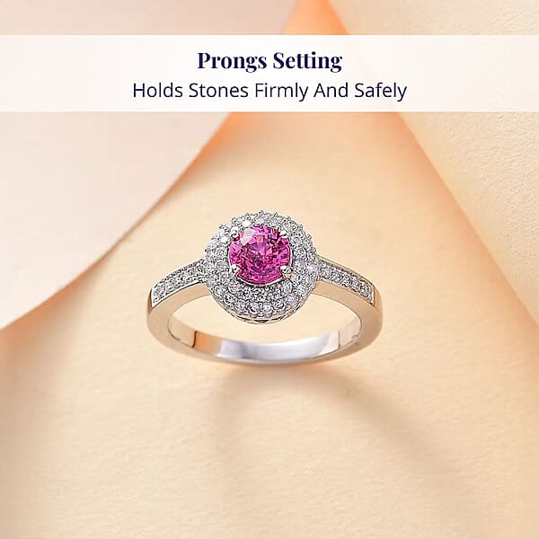 Shop Lc 10K White Gold AAA Pink Sapphire White Diamond I2 Main Stone With Side Stone Ring Gold Wt. 3.73 G 1.12 Ctw