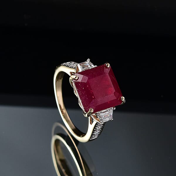 Shop Lc 10K Yellow Gold AAA Asscher Cut Niassa Ruby Luxuriant Lab Grown Diamond (E-F VS) (0.78 Cts) Ring 10.78 Ctw