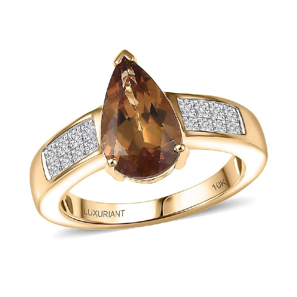 shop lc 10K Yellow Gold AAA Golden Turkizite Luxuriant Lab Grown Diamond (E-F VS) (0.40 cts) Ring 3.25 ctw