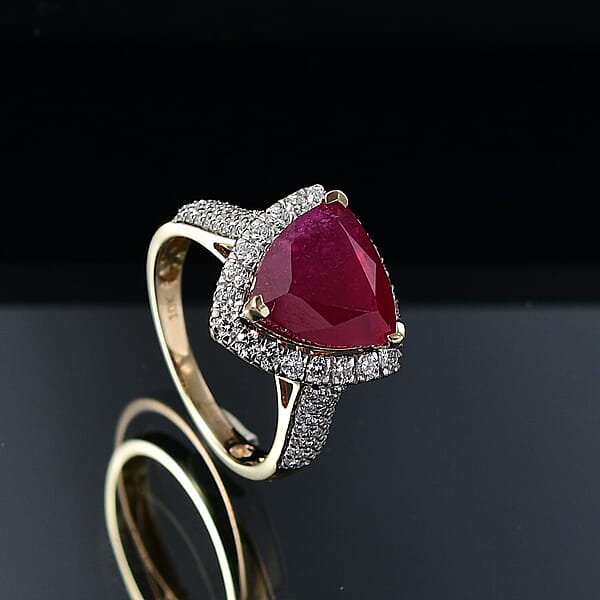 Shop Lc 10K Yellow Gold AAA Niassa Ruby Luxuriant Lab Grown Diamond (E-F VS) (0.87 Cts) Ring 7.30 Ctw