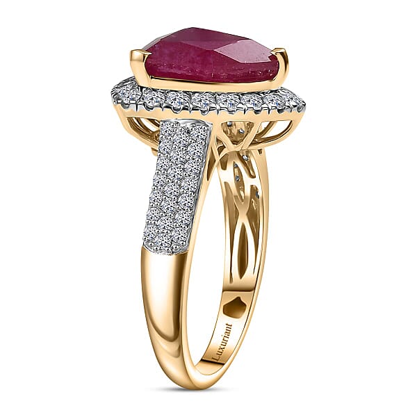 Shop Lc 10K Yellow Gold AAA Niassa Ruby Luxuriant Lab Grown Diamond (E-F VS) (0.87 Cts) Ring 7.30 Ctw