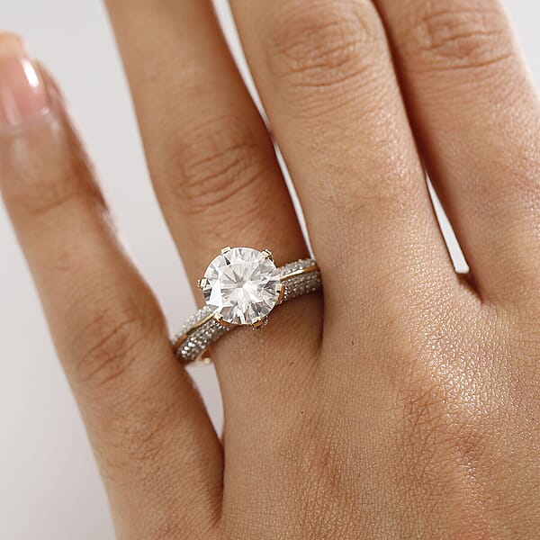 Shop Lc 10K Yellow Gold Moissanite (Rnd 10mm) Crown Ring 5.65 Ctw