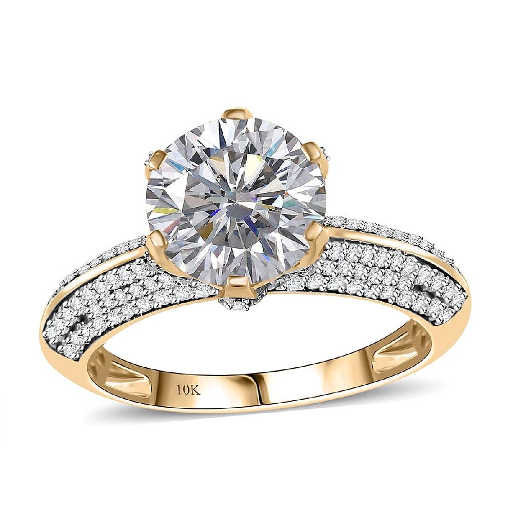 shop lc 10K Yellow Gold Moissanite (Rnd 10mm) Crown Ring 5.65 ctw