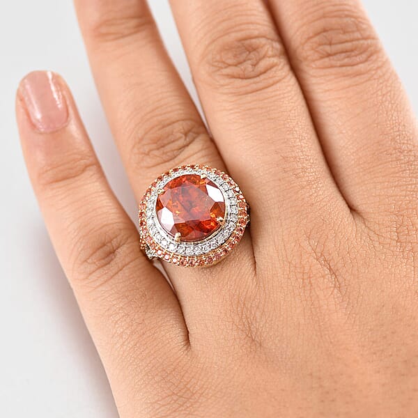 Shop Lc 10K Yellow Gold Premium Picos Altos Sphalerite Padparadscha Sapphire And Luxuriant Lab Grown Diamond (G-H SI) (0.63 Cts) Ring 13.10 Ctw