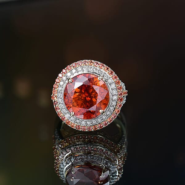 Shop Lc 10K Yellow Gold Premium Picos Altos Sphalerite Padparadscha Sapphire And Luxuriant Lab Grown Diamond (G-H SI) (0.63 Cts) Ring 13.10 Ctw