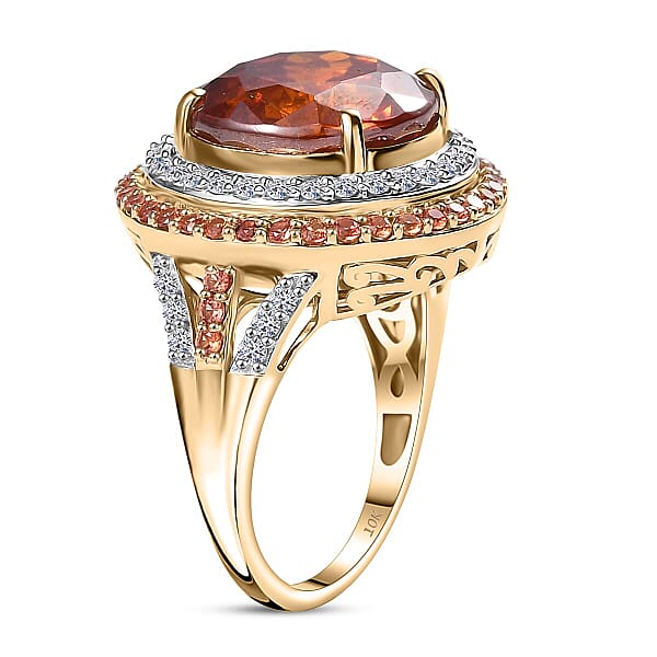 Shop Lc 10K Yellow Gold Premium Picos Altos Sphalerite Padparadscha Sapphire And Luxuriant Lab Grown Diamond (G-H SI) (0.63 Cts) Ring 13.10 Ctw