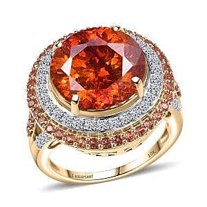 shop lc 10K Yellow Gold Premium Picos Altos Sphalerite Padparadscha Sapphire and Luxuriant Lab Grown Diamond (G-H SI) (0.63 cts) Ring 13.10 ctw