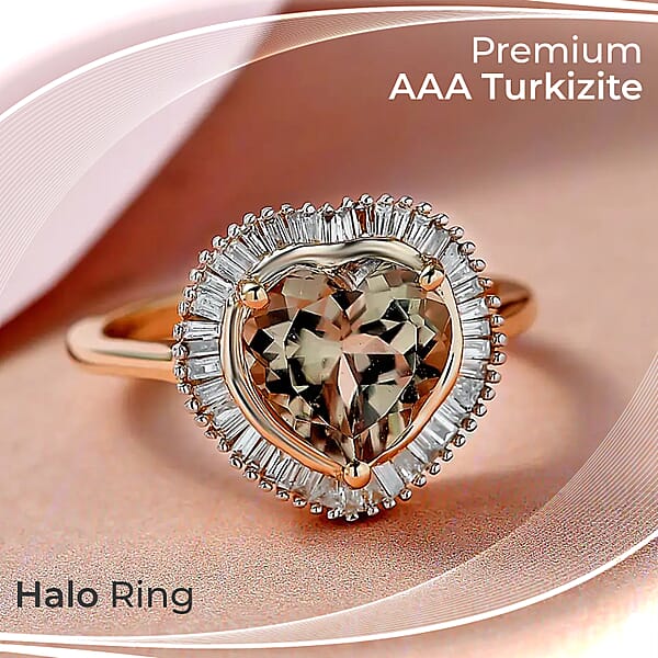 Shop Lc 14K Yellow Gold AAA Turkizite Diamond Heart Ring Halo Ring Diamond Ring Wedding Rings Engagement Ring 2.25 Ctw