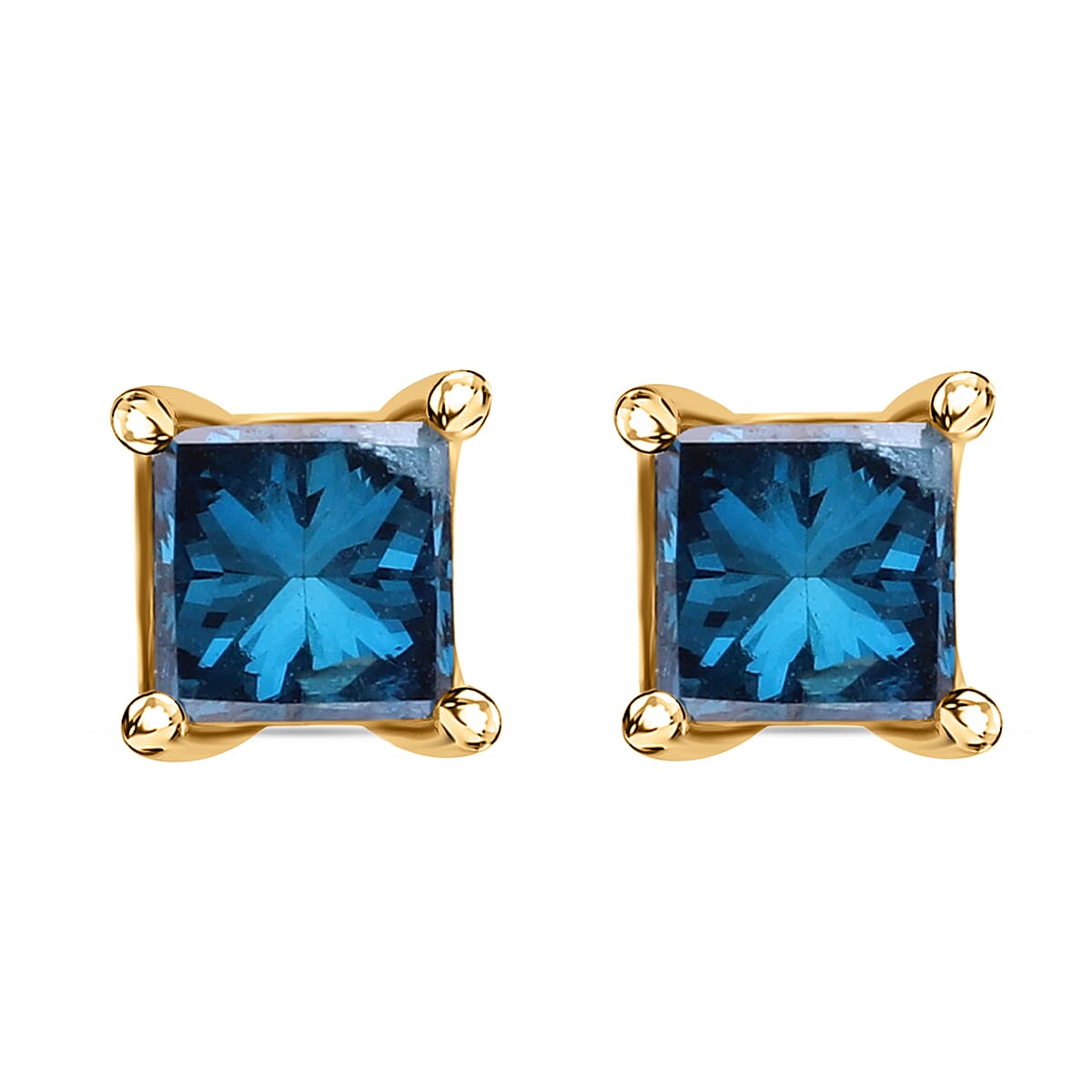 shop lc 14K Yellow Gold Blue Diamond (IR) Square Stud Earrings 0.65 ctw