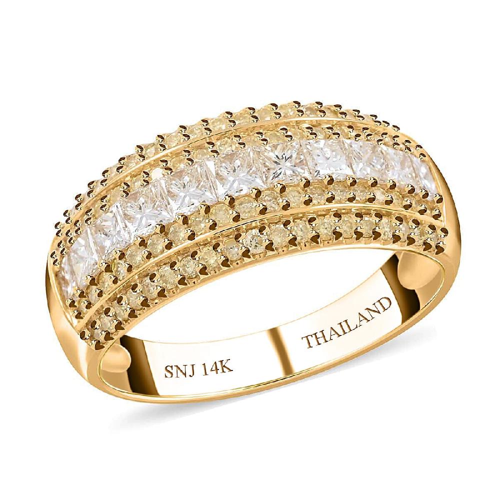 shop lc 14K Yellow Gold Diamond Ring Natural Yellow and White Diamond Ring SI Diamond Ring Gold Ring Multi Row Diamond Ring Gold Wedding Rings 1.00 ctw