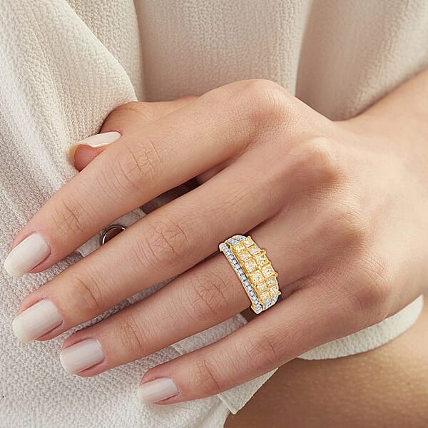 Shop Lc 14K Yellow Gold Natural Yellow And White Diamond (I2) Ring 2.03 Ctw
