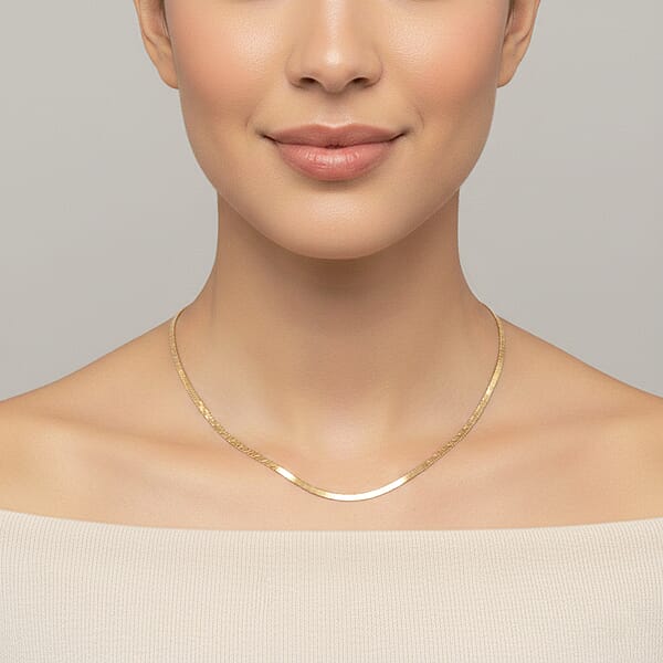 Shop Lc 14K Yellow Gold Over Sterling Silver Textured Chevron Chain Necklace 18 Inches 3.90 Grams