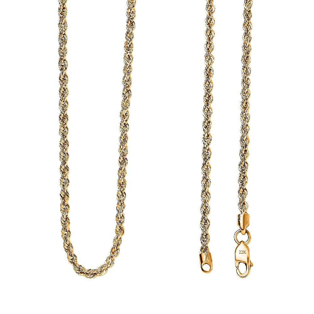 shop lc 2.20mm Rope Chain Necklace in 22K Yellow Gold 4.45 Grams 20 Inches