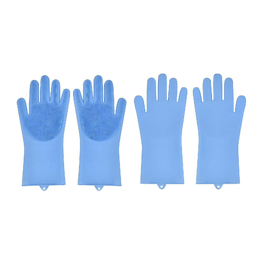 shop lc 2 Pairs Silicone Gloves with Bristles on The Palms - Blue