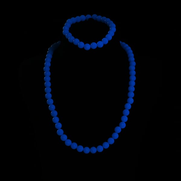 Shop Lc 2 Piece Set Blue Luminous Glowing In Dark Beaded 210.00 Ctw Stretch Bracelet (6.5-7In) And Necklace 18-20 Inches In Stainless Steel