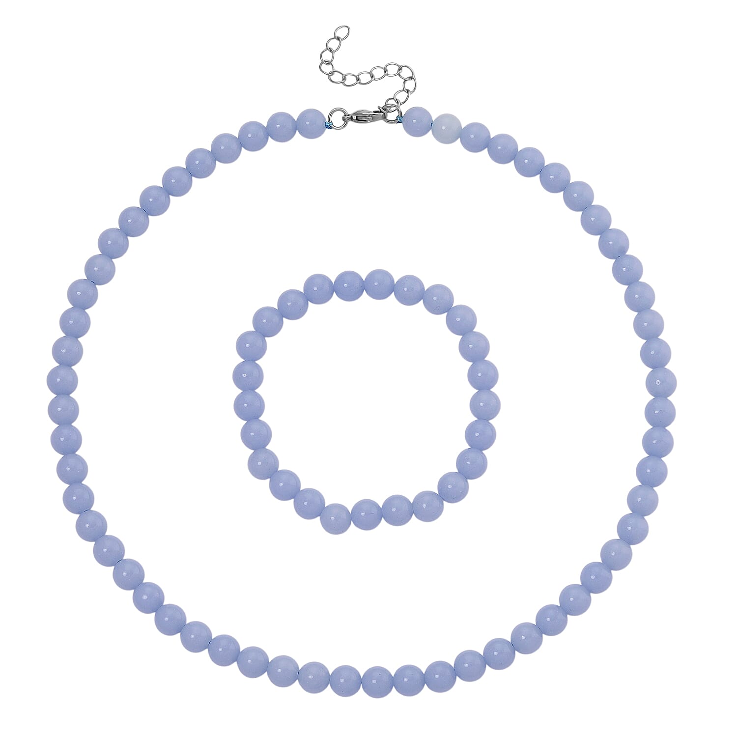 shop lc 2 Piece Set Blue Luminous Glowing in Dark Beaded 210.00 ctw Stretch Bracelet (6.5-7In) and Necklace 18-20 Inches in Stainless Steel