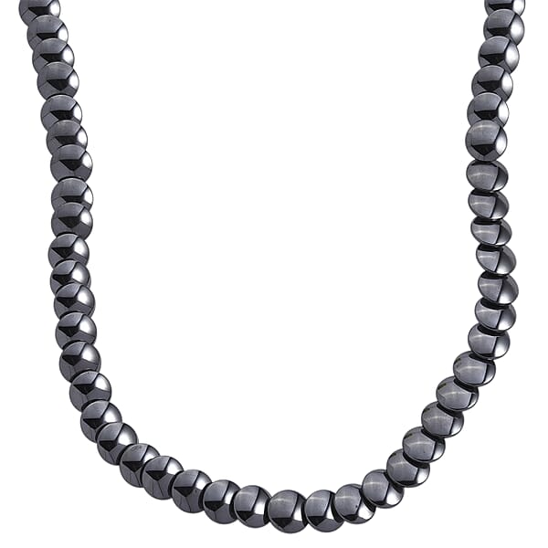 Shop Lc 2 Piece Set Gray Hematite 557.00 Ctw Beaded Stretch Bracelet (7-7.5In) And Necklace 21-23 Inches In Silvertone