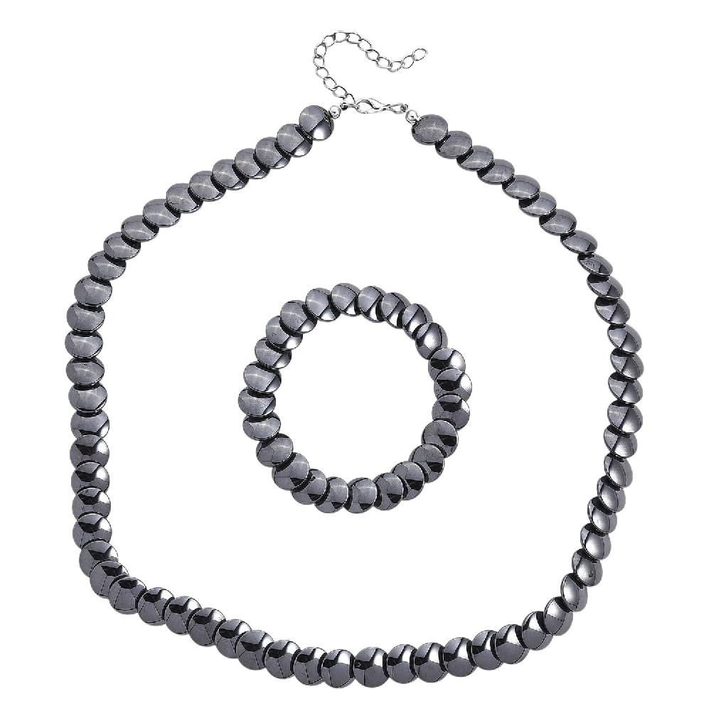 shop lc 2 Piece Set Gray Hematite 557.00 ctw Beaded Stretch Bracelet (7-7.5In) and Necklace 21-23 Inches in Silvertone