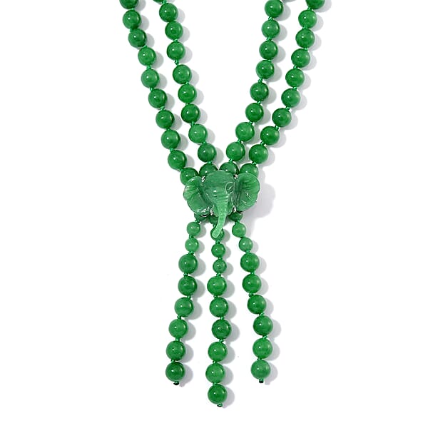Shop Lc 2 Piece Set - Green Jade (D) 570 Ctw Carved Butterfly Pendant And 2 Row Beaded Necklace 18 Inches In Rhodium Over Sterling Silver