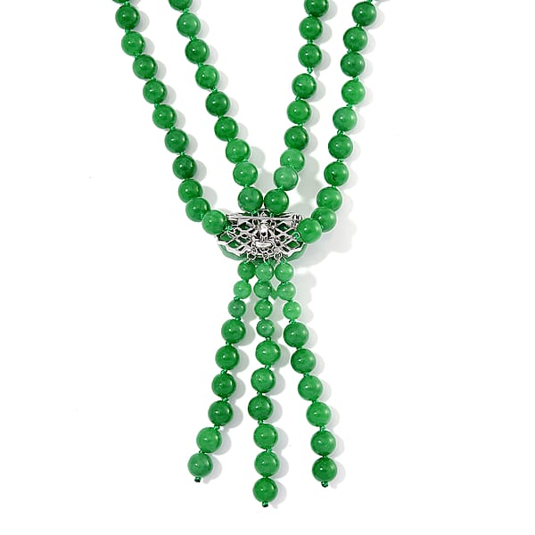 Shop Lc 2 Piece Set - Green Jade (D) 570 Ctw Carved Butterfly Pendant And 2 Row Beaded Necklace 18 Inches In Rhodium Over Sterling Silver