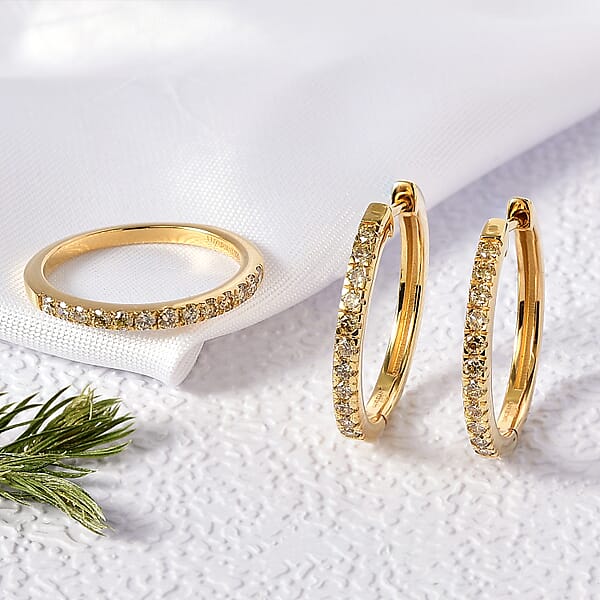 Shop Lc 2 Piece Set Luxuriant Lab Grown Yellow Diamond SI 0.85 Ctw Band Ring And Hoop Earrings In 18K Vermeil Yellow Gold Over Sterling Silver