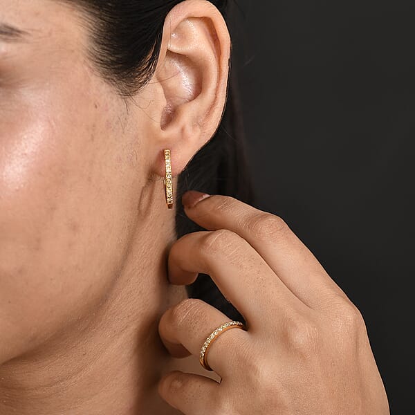 Shop Lc 2 Piece Set Luxuriant Lab Grown Yellow Diamond SI 0.85 Ctw Band Ring And Hoop Earrings In 18K Vermeil Yellow Gold Over Sterling Silver