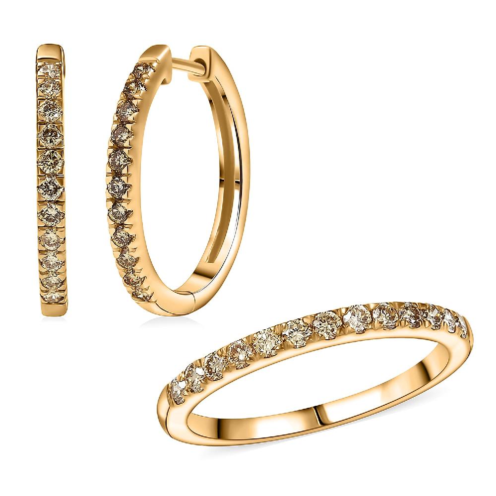 shop lc 2 Piece Set Luxuriant Lab Grown Yellow Diamond SI 0.85 ctw Band Ring and Hoop Earrings in 18K Vermeil Yellow Gold Over Sterling Silver