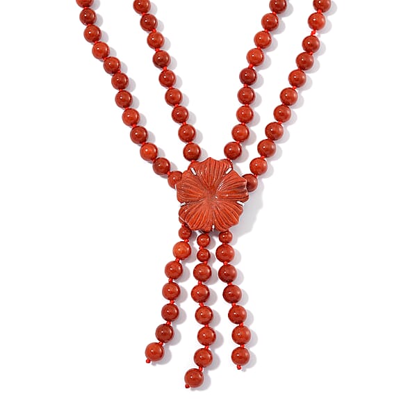 Shop Lc 2 Piece Set - Red Jade (D) 570 Ctw Carved Butterfly Pendant And 2 Row Beaded Necklace 18 Inches In Rhodium Over Sterling Silver