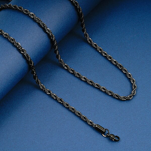 Shop Lc 2 Piece Set - Rope Chain Bracelet (8-10In) And Necklace (23-25 Inches) In ION Plated Black Stainless Steel