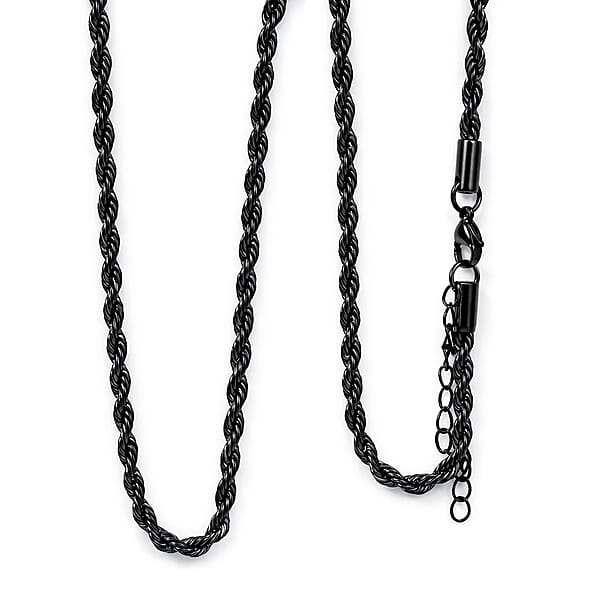 Shop Lc 2 Piece Set - Rope Chain Bracelet (8-10In) And Necklace (23-25 Inches) In ION Plated Black Stainless Steel
