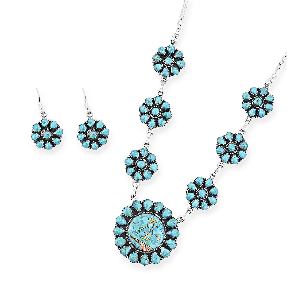 shop lc 2 Piece Set - Santa Fe Style Kingman Turquoise and Multi Gemstone 15.30 ctw Necklace 20 Inches and Earrings in Sterling Silver
