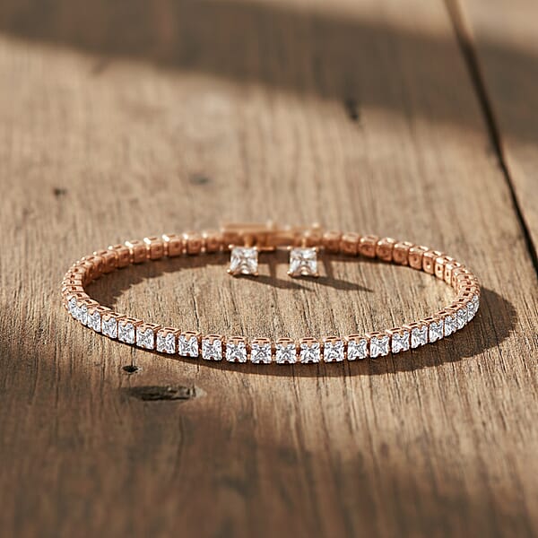 Shop Lc 2 Piece Set - Simulated Diamond 5.60 Ctw Tennis Bracelet (7.50 In) And Earrings In Rosetone