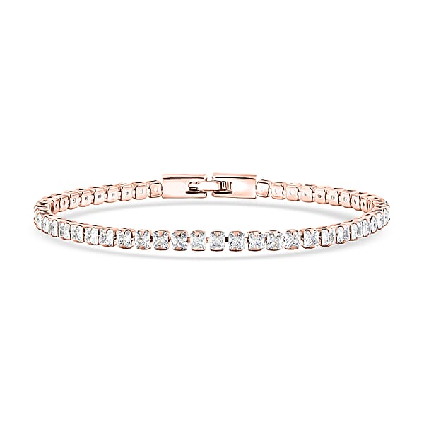Shop Lc 2 Piece Set - Simulated Diamond 5.60 Ctw Tennis Bracelet (7.50 In) And Earrings In Rosetone