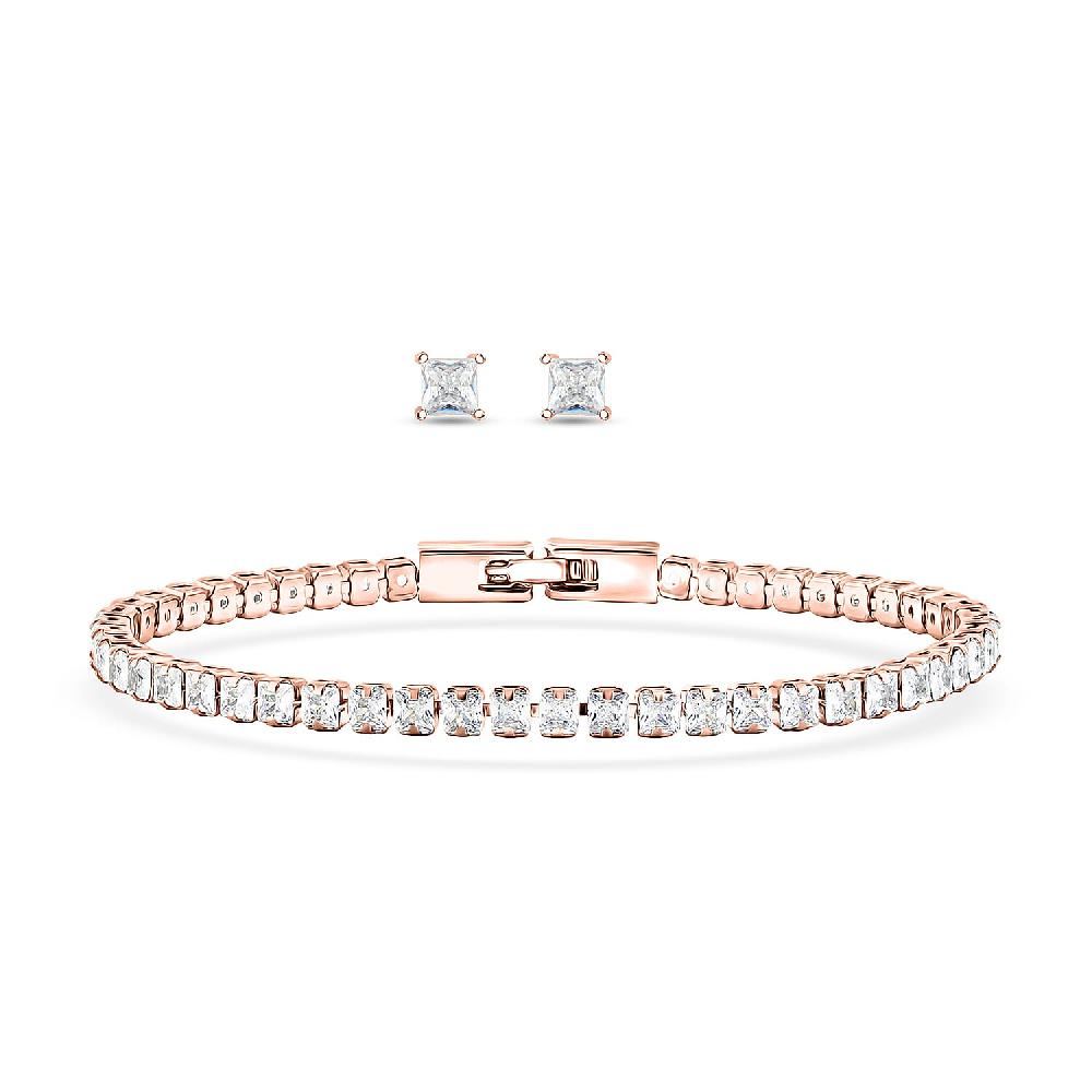 shop lc 2 Piece Set - Simulated Diamond 5.60 ctw Tennis Bracelet (7.50 In) and Earrings in Rosetone