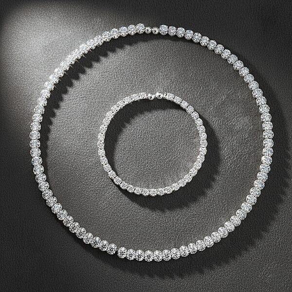 Shop Lc 2 Piece Set Simulated Diamond Chocker Necklace 17.0 Inches And Bracelet (7.5In) In Silvertone