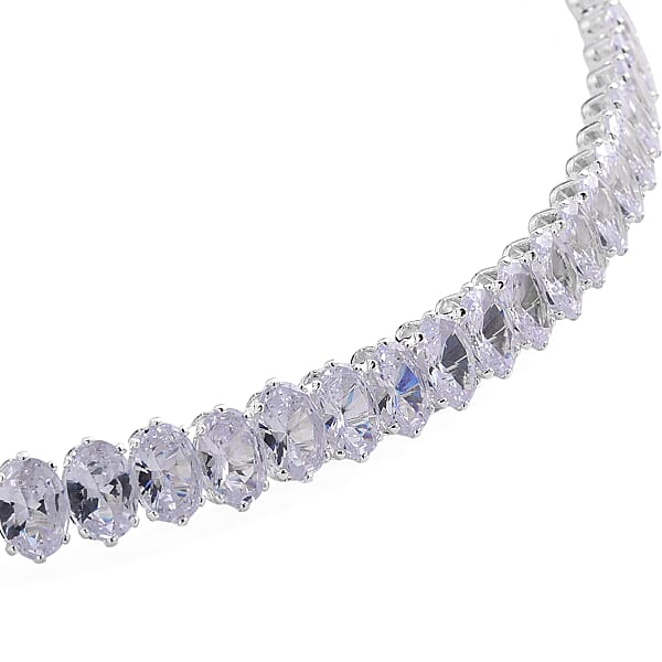 Shop Lc 2 Piece Set Simulated Diamond Chocker Necklace 17.0 Inches And Bracelet (7.5In) In Silvertone